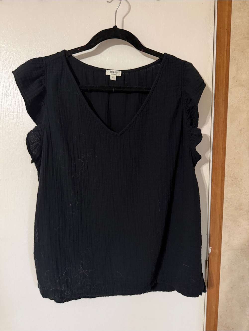 Dylan Black V-Neck Ruffle Sleeve Blouse
